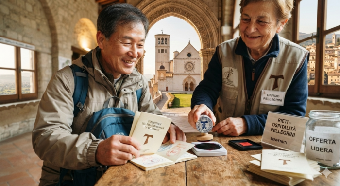 Pilgrims walking on the path to Assisi during the 2026 St. Francis Jubilee Year in Italy.(2026년 성 프란치스코 희년을 맞아 이탈리아 아시시 순례길을 걷는 순례자들의 모습)