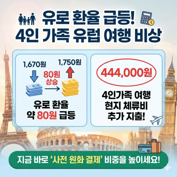 Europe 4-family travel cost and euro exchange rate budget simulation featured image.(유럽 4인가족 여행 비용 및 유로 환율 변동 예산 비교 표 대표 이미지)