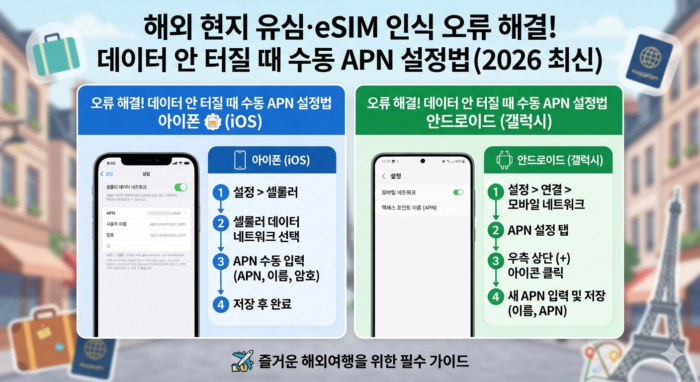 Step-by-step guide on how to fix overseas SIM and eSIM data issues using manual APN settings.