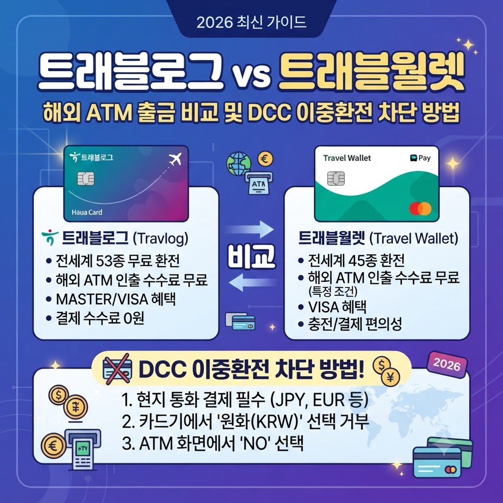 트래블로그 트래블월렛 해외 ATM 수수료 비교 및 유로 달러 엔화 DCC 이중환전 차단 방법 안내
